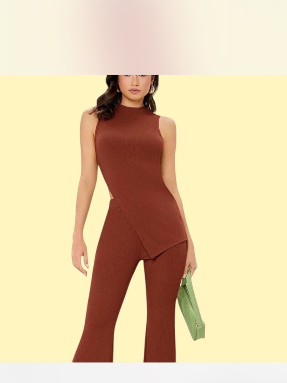 Sleeveless Ribbed Tank Top pants set - Rust - Picture 5 of 5